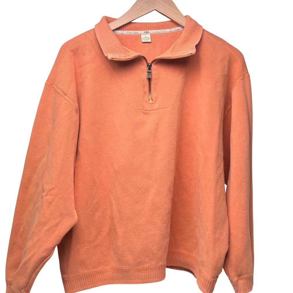 Tommy Bahama‎ Mens 1/4 Zip Pullover Sweatshirt Coral Light Orange Ribbed Size M